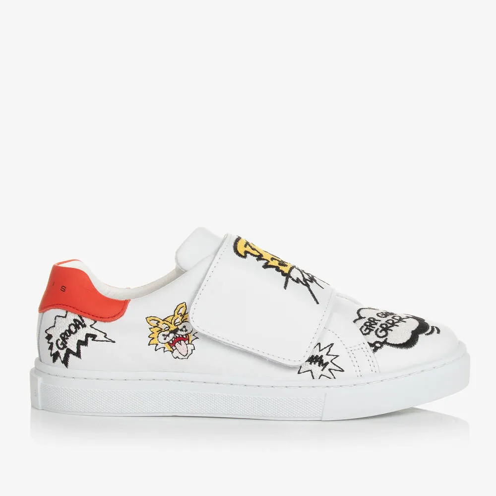 Teen White Leather Tiger Trainers