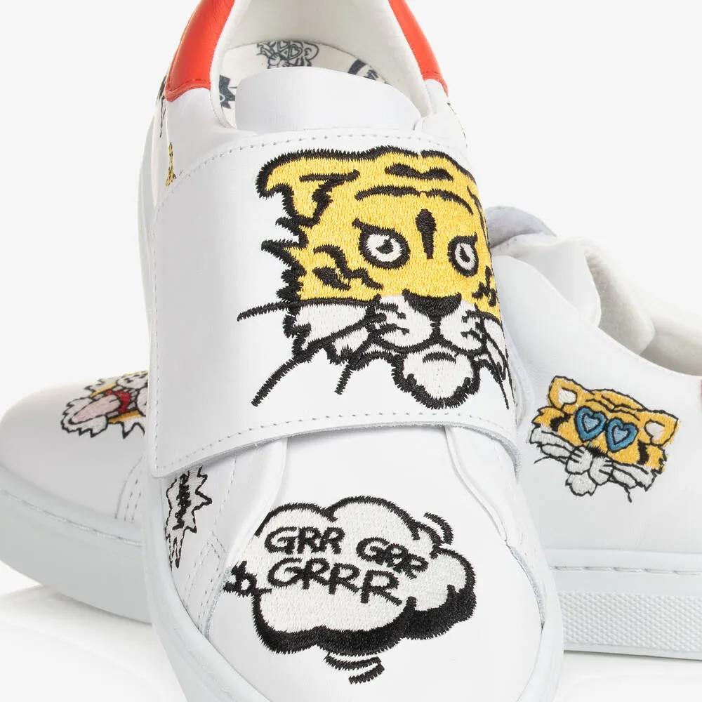 Teen White Leather Tiger Trainers