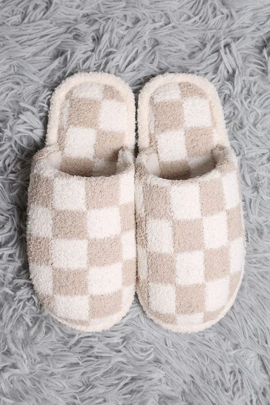 The Fast Lane Beige Checkerboard Slippers