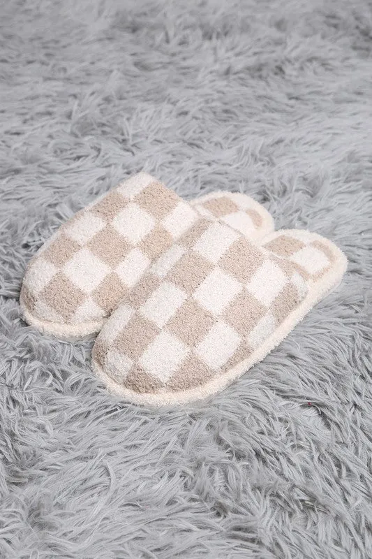 The Fast Lane Beige Checkerboard Slippers