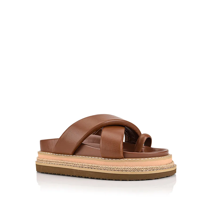 Thelma Flatform Slides - Cognac Brown