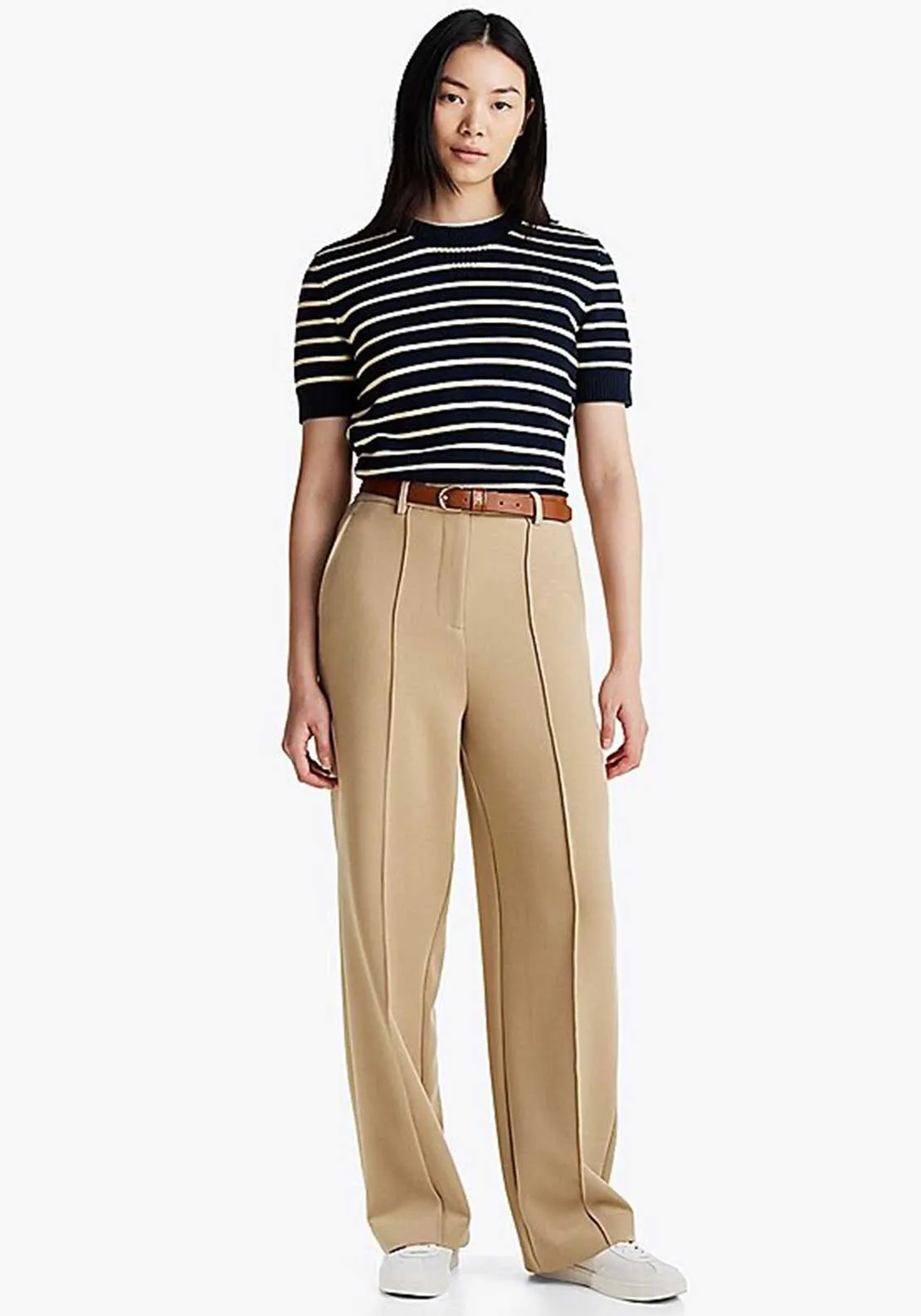 Tommy Hilfiger Seam Detail Straight Leg Trousers, Beige