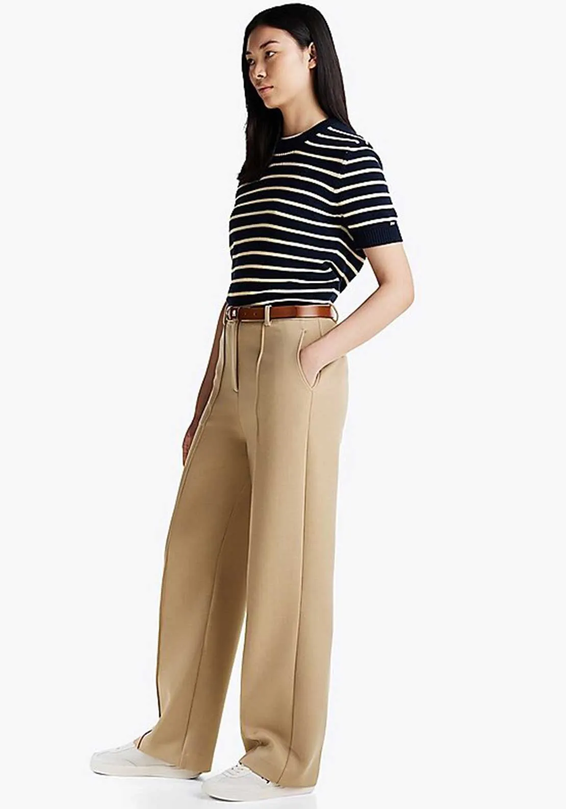 Tommy Hilfiger Seam Detail Straight Leg Trousers, Beige