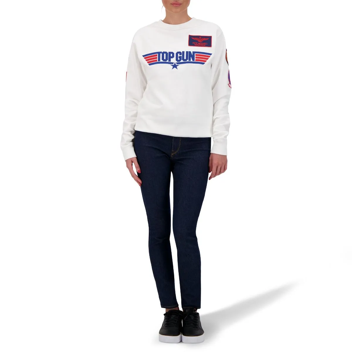 White Unisex TOP GUN Logo Sweater