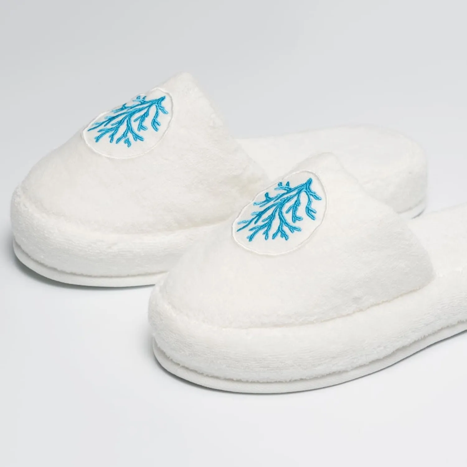 Turqoise Coral Embroidery Cotton Bath Slippers