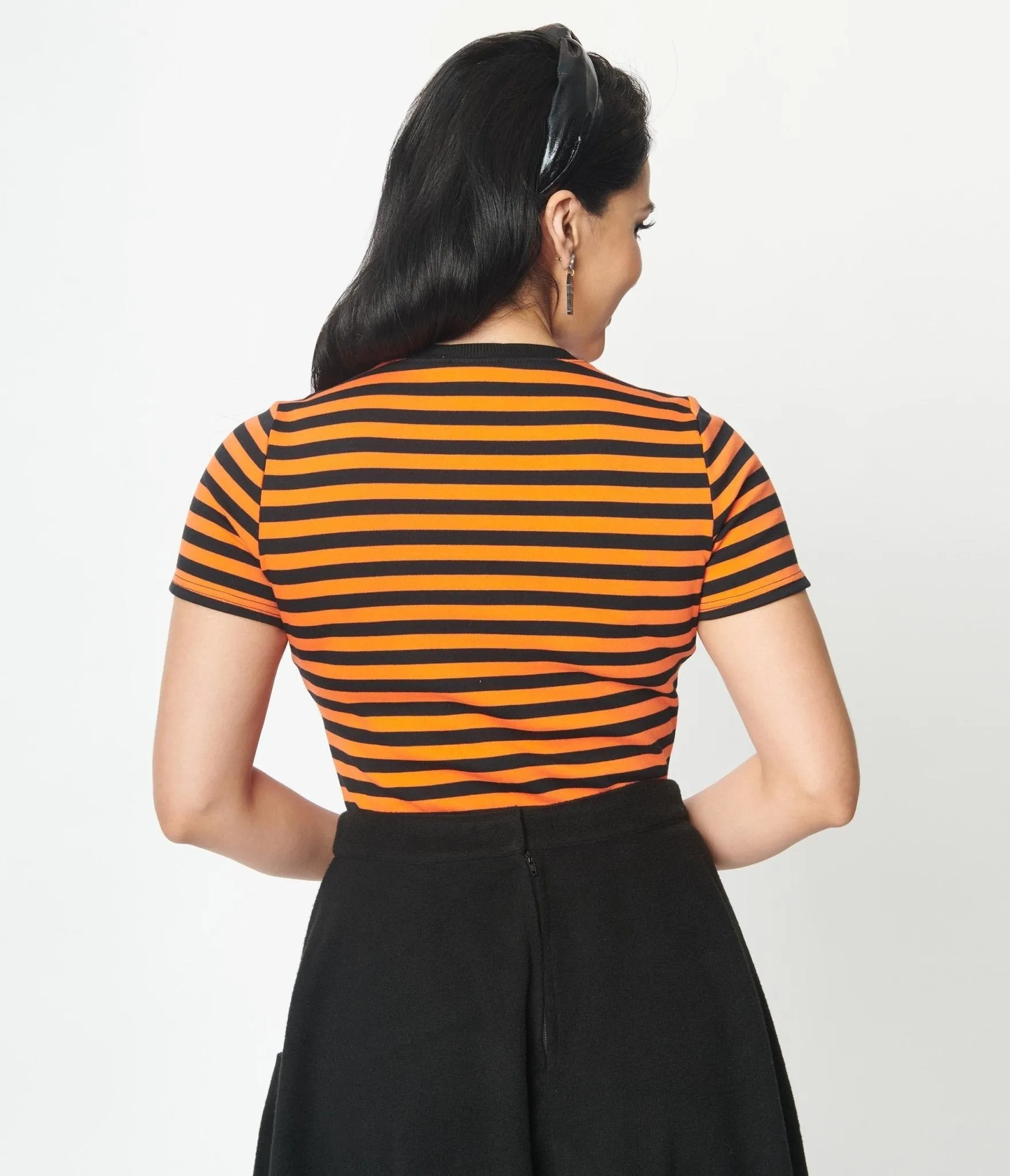 Vintage Orange & Black Striped Basic Top