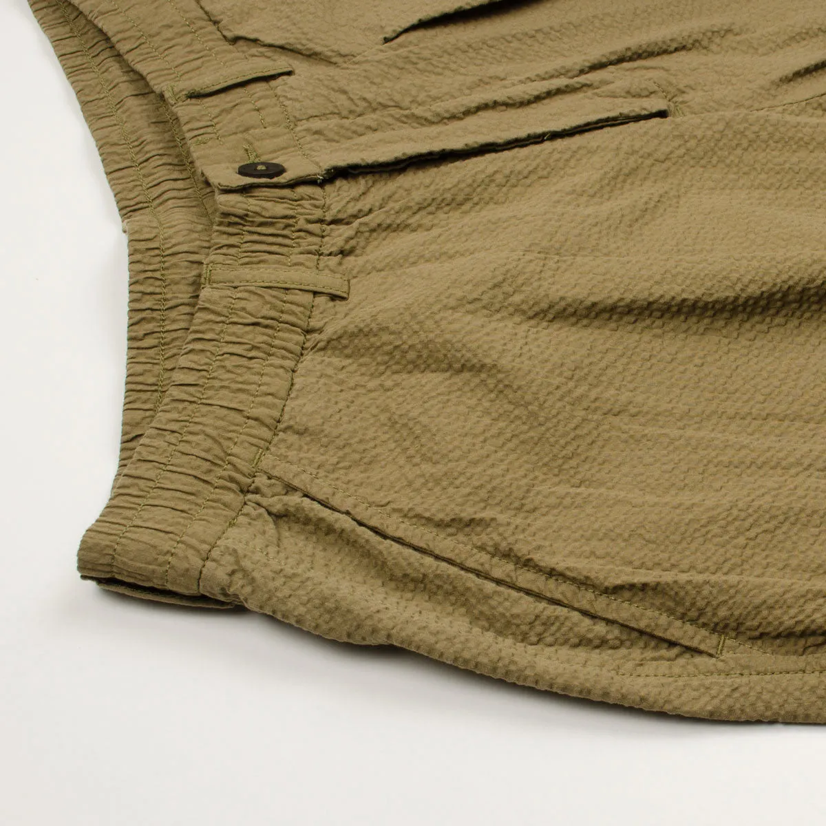 Universal Works Pleated Olive Cotton Seersucker Track Pants