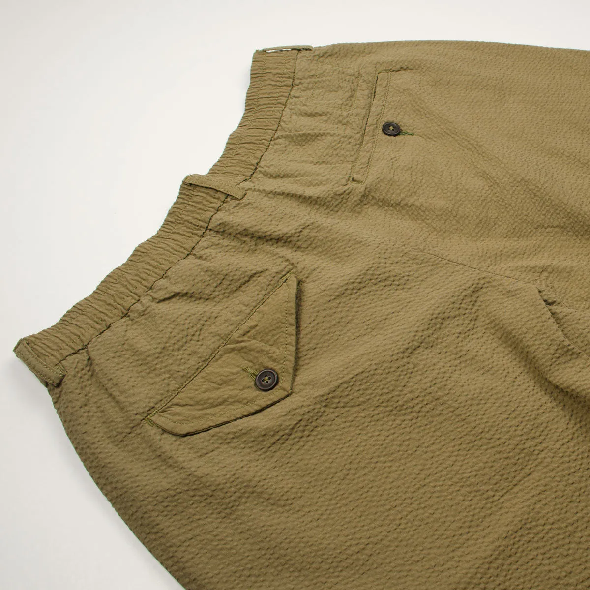 Universal Works Pleated Olive Cotton Seersucker Track Pants