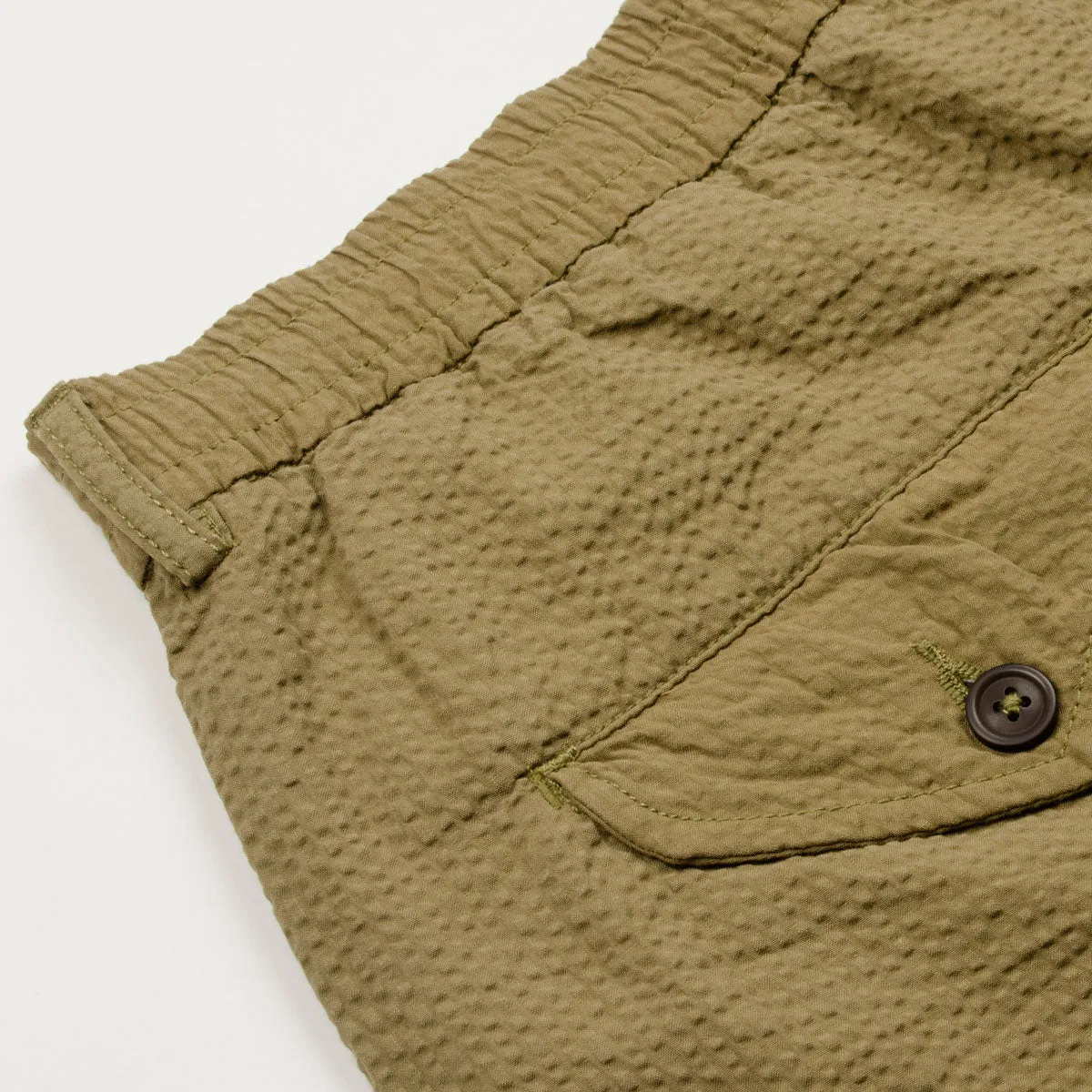 Universal Works Pleated Olive Cotton Seersucker Track Pants