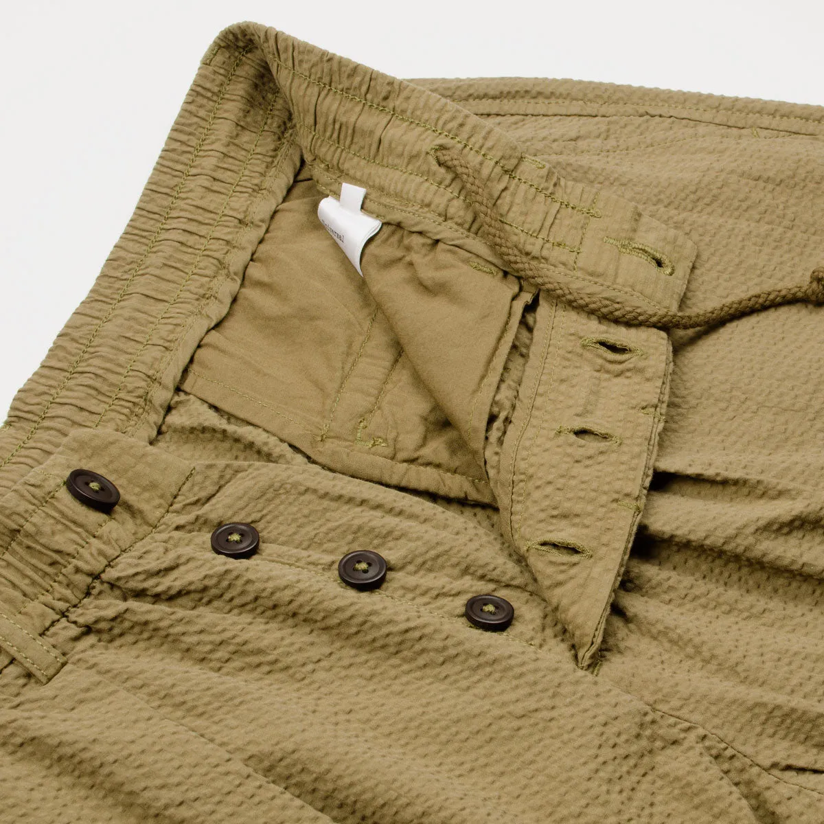 Universal Works Pleated Olive Cotton Seersucker Track Pants