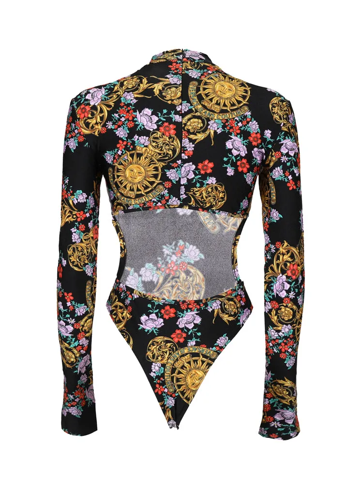 Graphic Printed Open-Back Bodysuit by Versace Jeans Couture