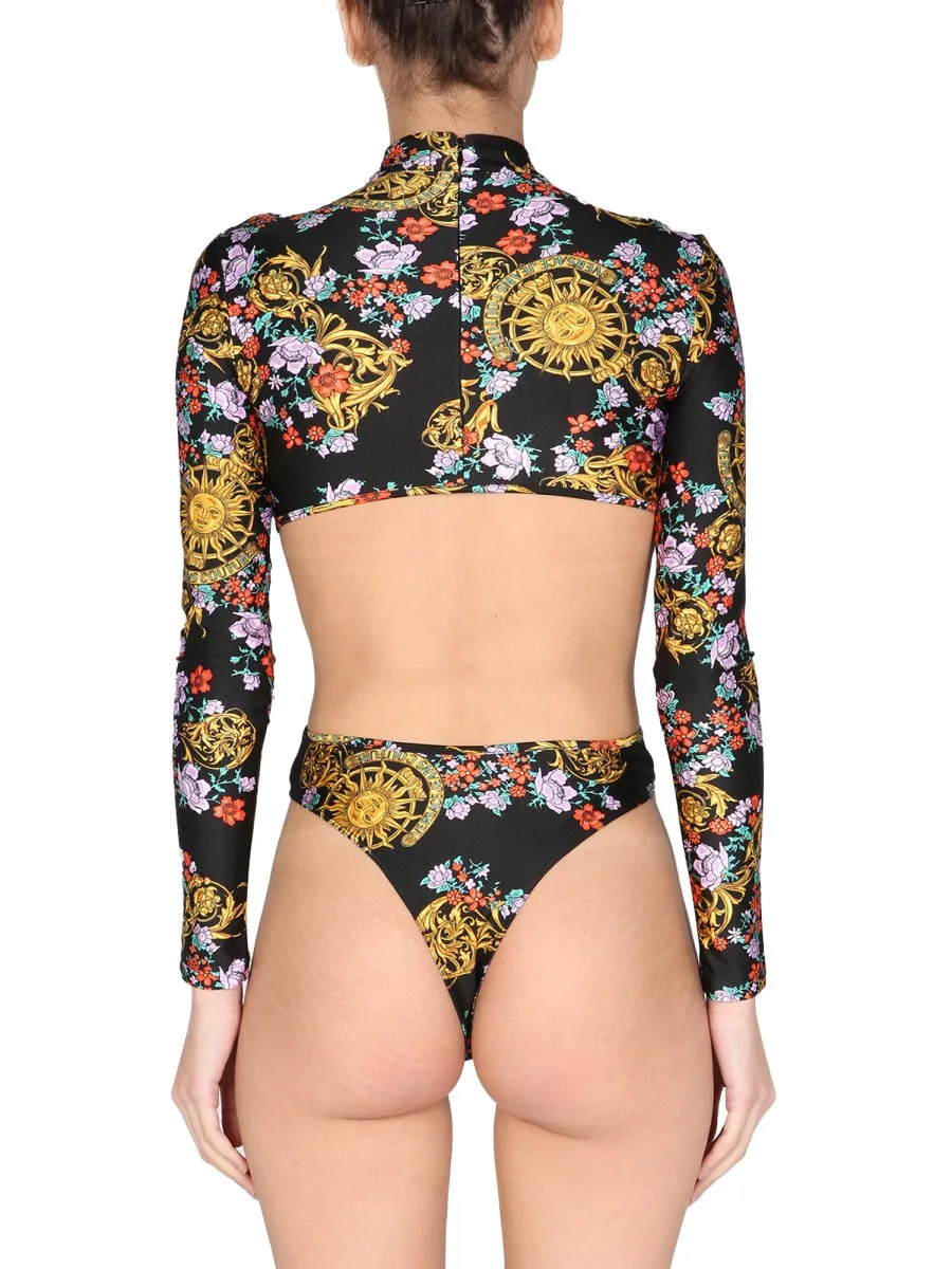 Graphic Printed Open-Back Bodysuit by Versace Jeans Couture