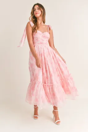 Vintage Pink Floral Midi Dress - Abigail