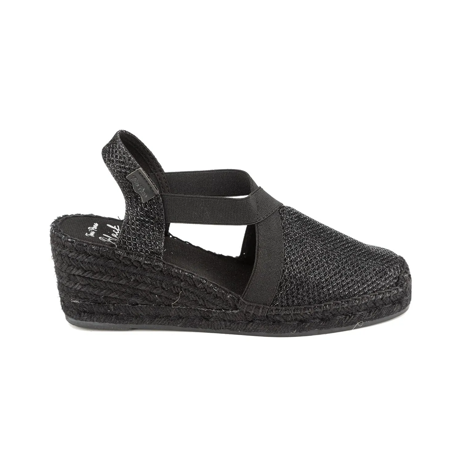 Wedge Espadrille Shoes for Women - Black Metallic Cotton Blend - Triton-BK