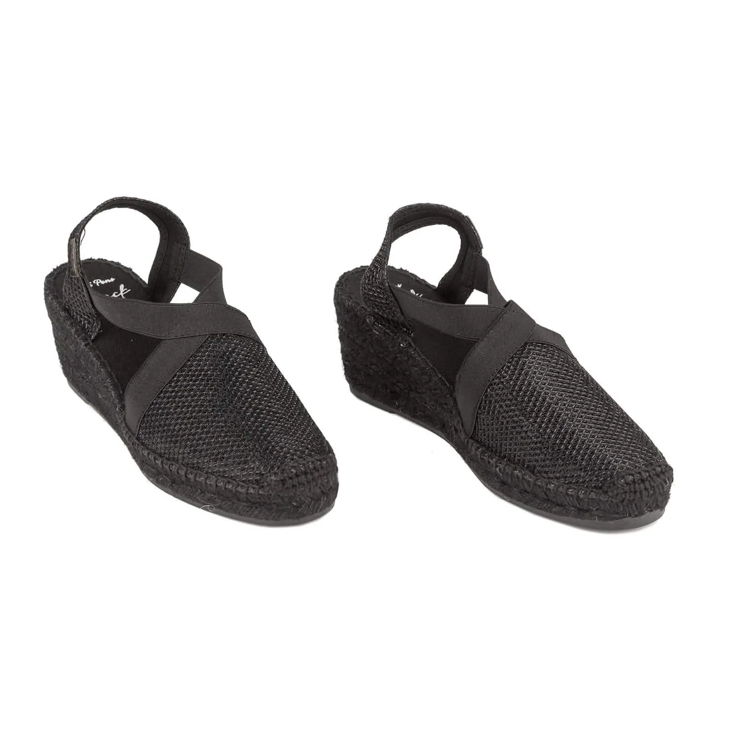 Wedge Espadrille Shoes for Women - Black Metallic Cotton Blend - Triton-BK