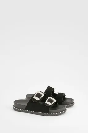 Western Buckle Studded Chunky Slides