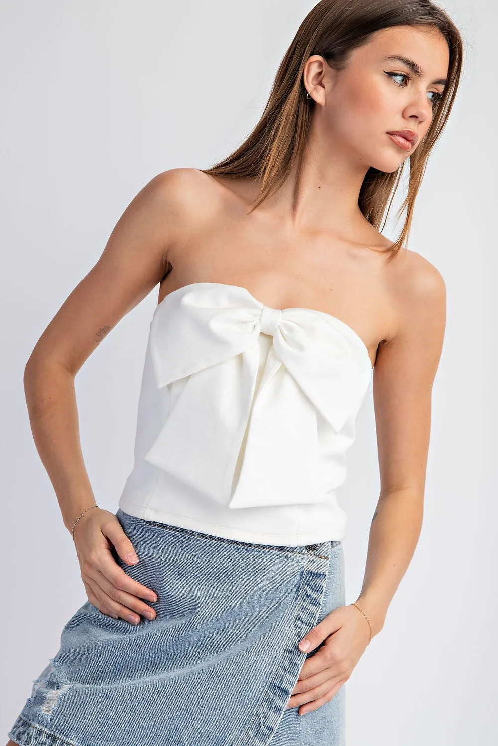 White Bow Off The Shoulder Top