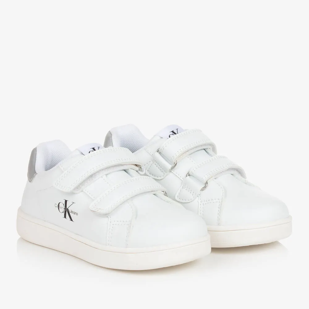 White Faux Leather Velcro Trainers