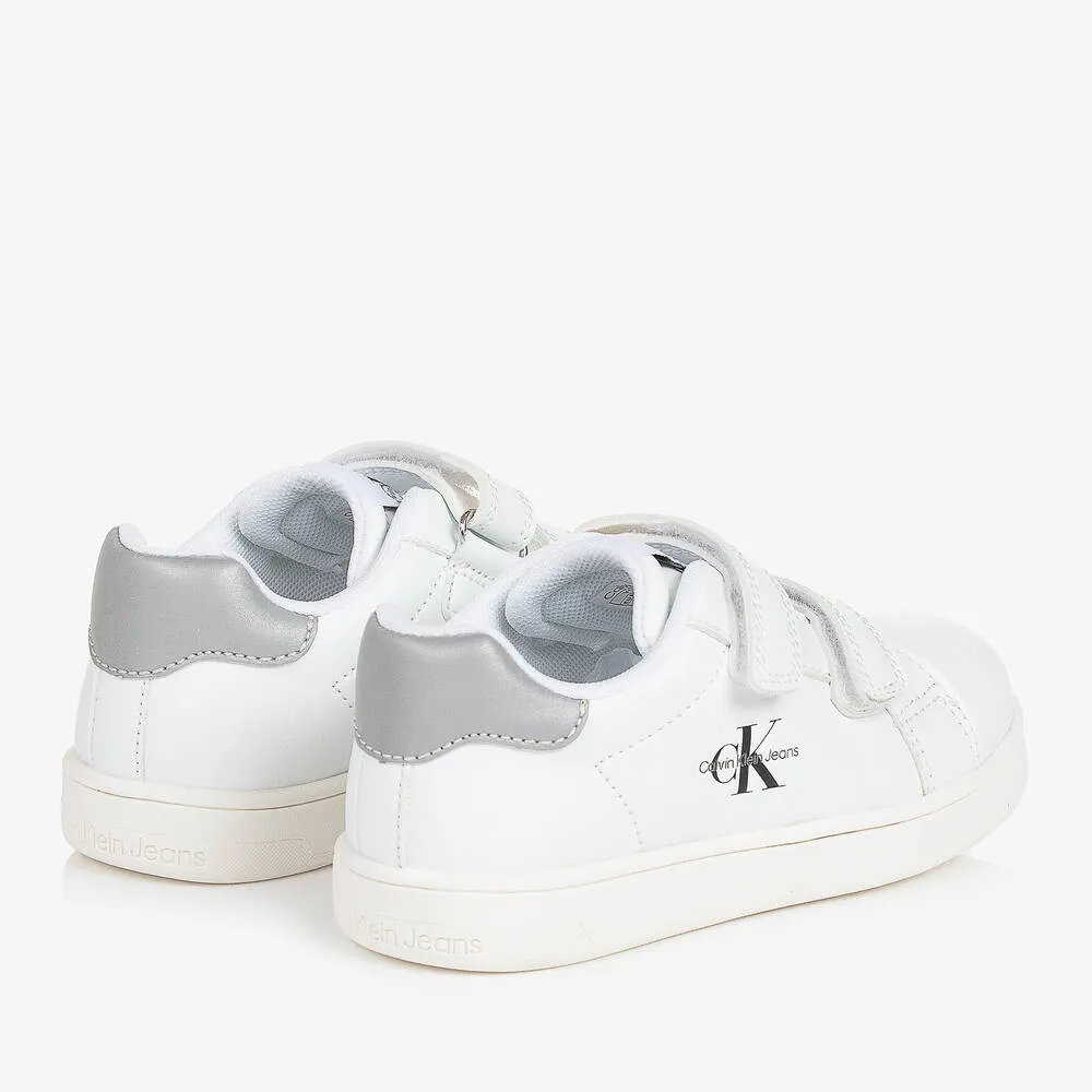 White Faux Leather Velcro Trainers