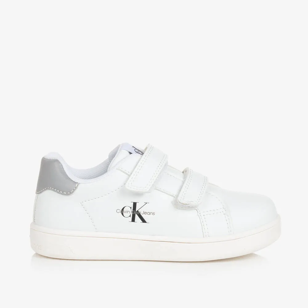 White Faux Leather Velcro Trainers