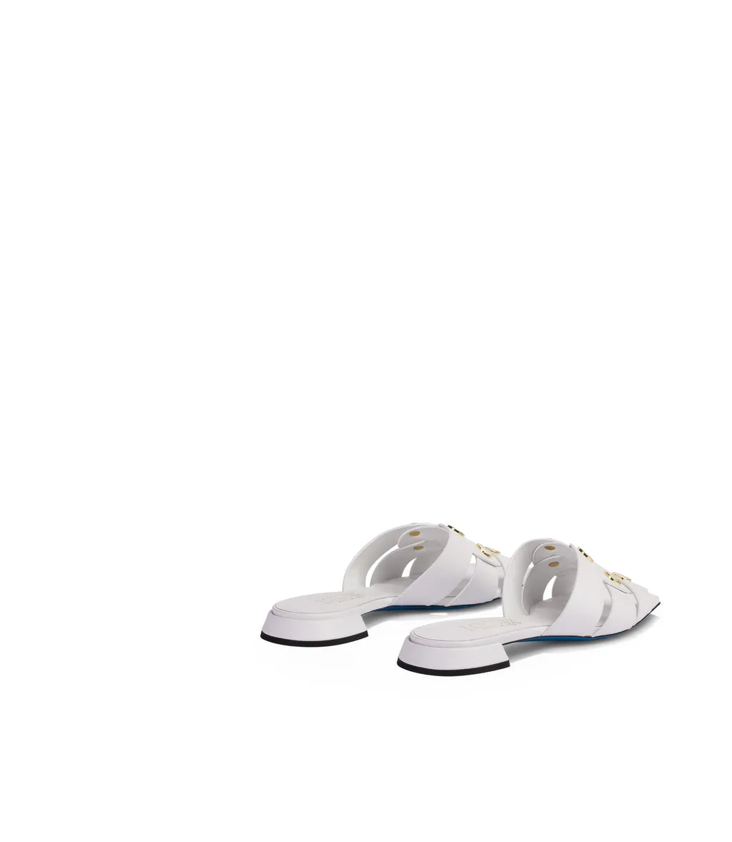 White leather slides with stud details