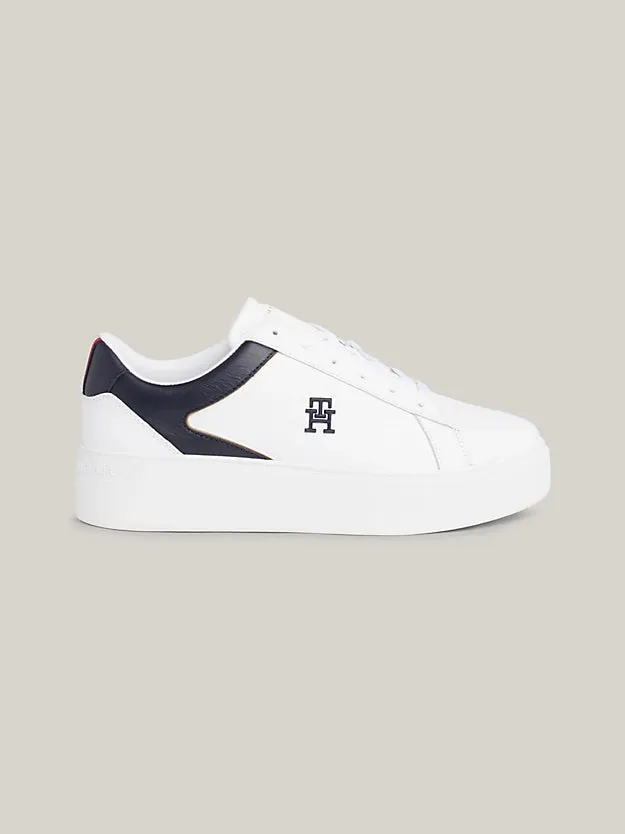 White Navy TOMMY HILFIGER Leather Platform Sneaker.