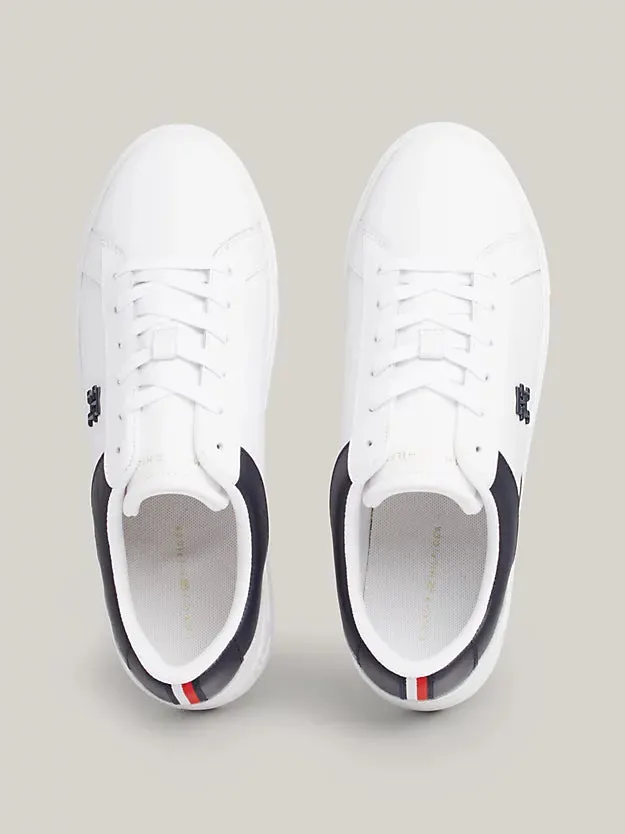 White Navy TOMMY HILFIGER Leather Platform Sneaker.