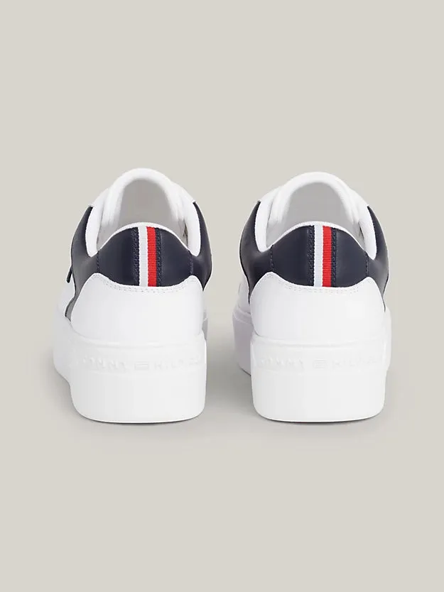 White Navy TOMMY HILFIGER Leather Platform Sneaker.