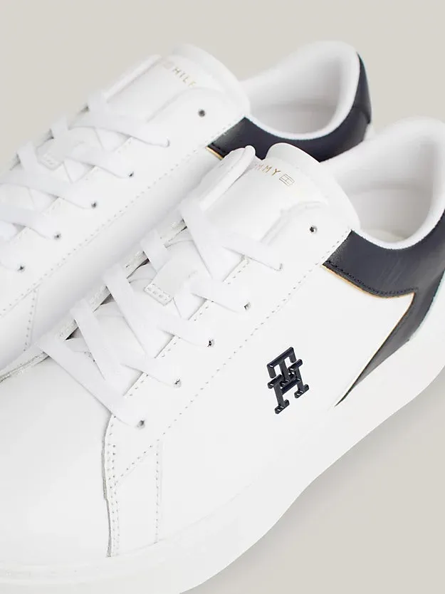 White Navy TOMMY HILFIGER Leather Platform Sneaker.