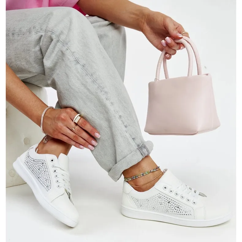 White sports sneakers with Gyenes rhinestones