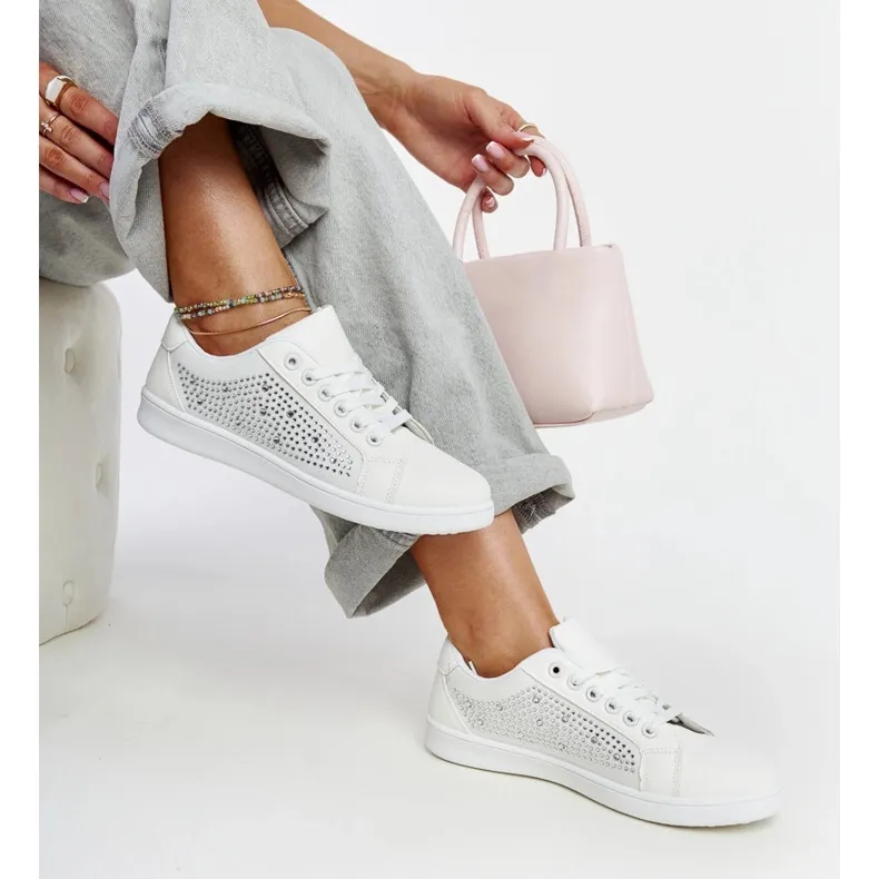 White sports sneakers with Gyenes rhinestones