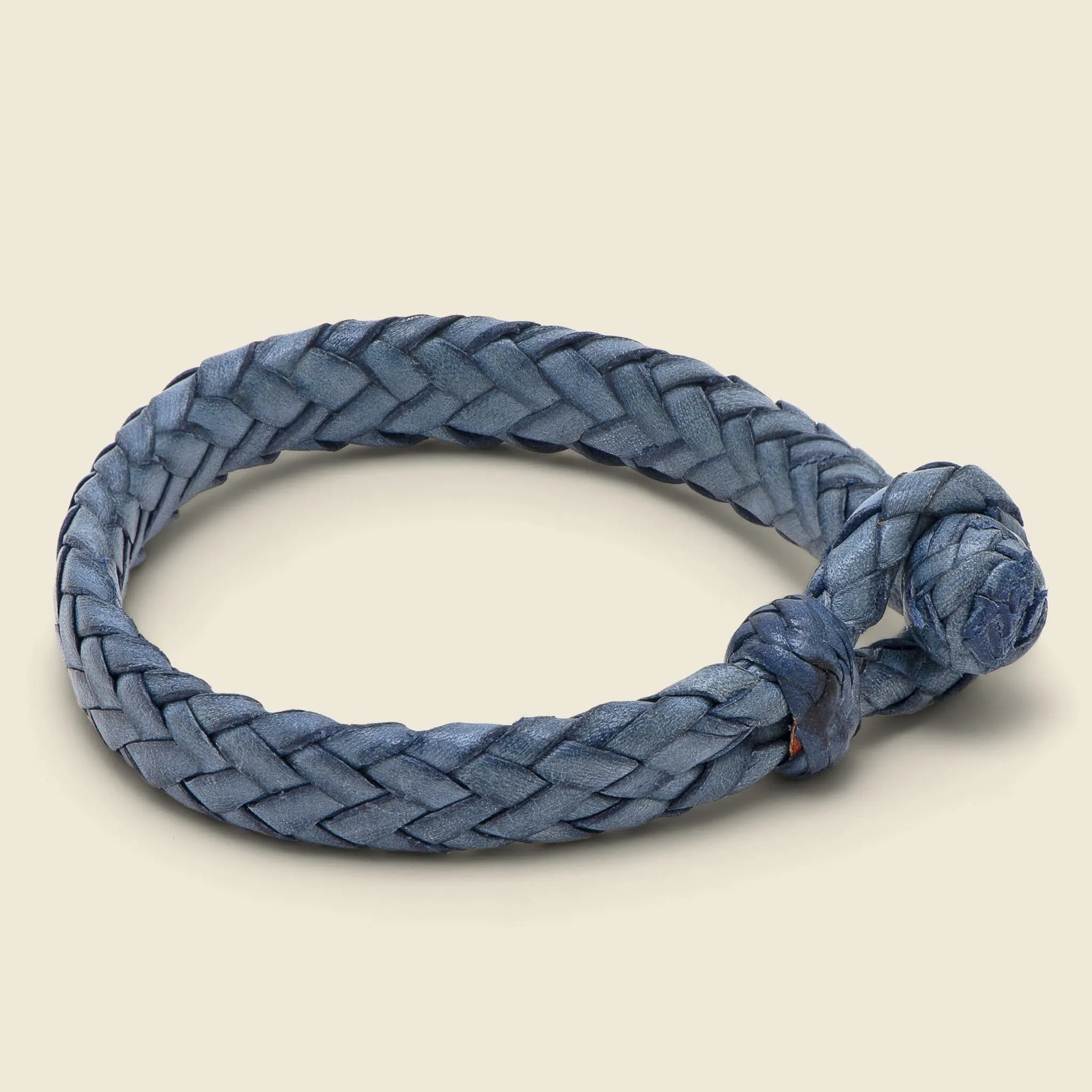 Wide Flat Weaved Bracelet - Blue