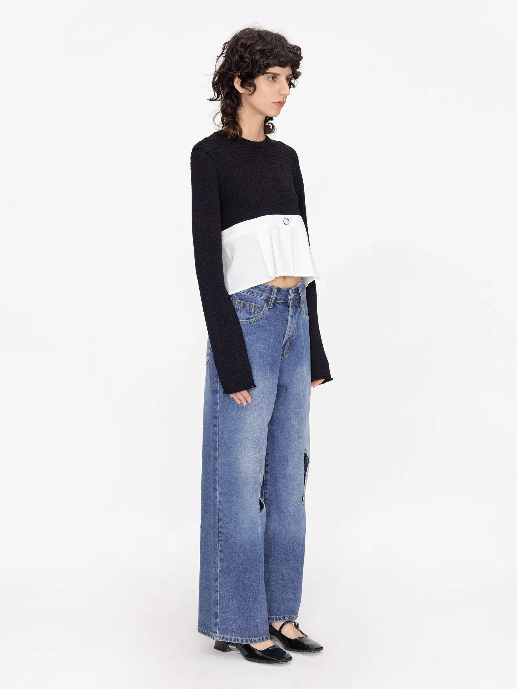 Wide Leg Jeans with Single Pleat