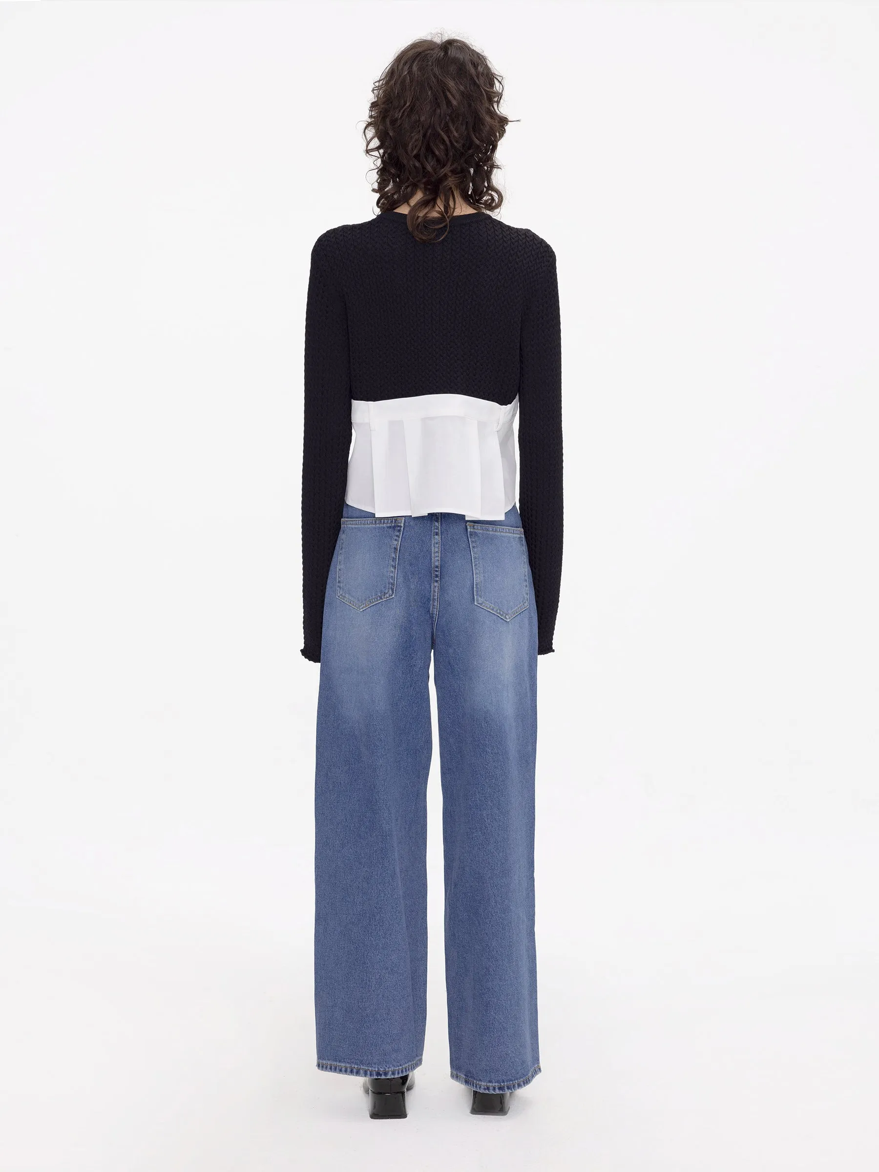 Wide Leg Jeans with Single Pleat