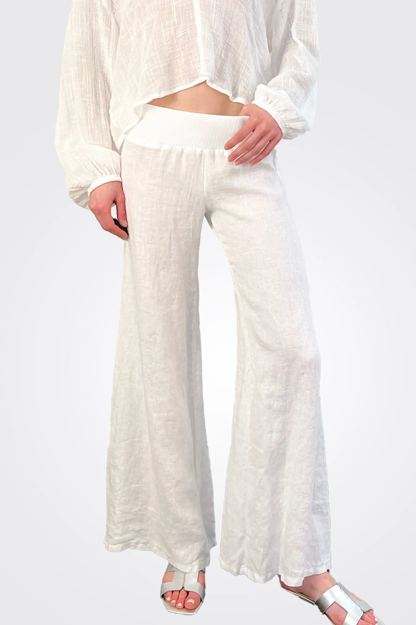 Wide Linen Trousers - White