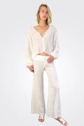 Wide Linen Trousers - White