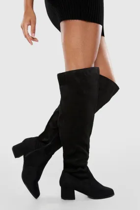 Wide Width Block Heel Stretch Knee High Boots