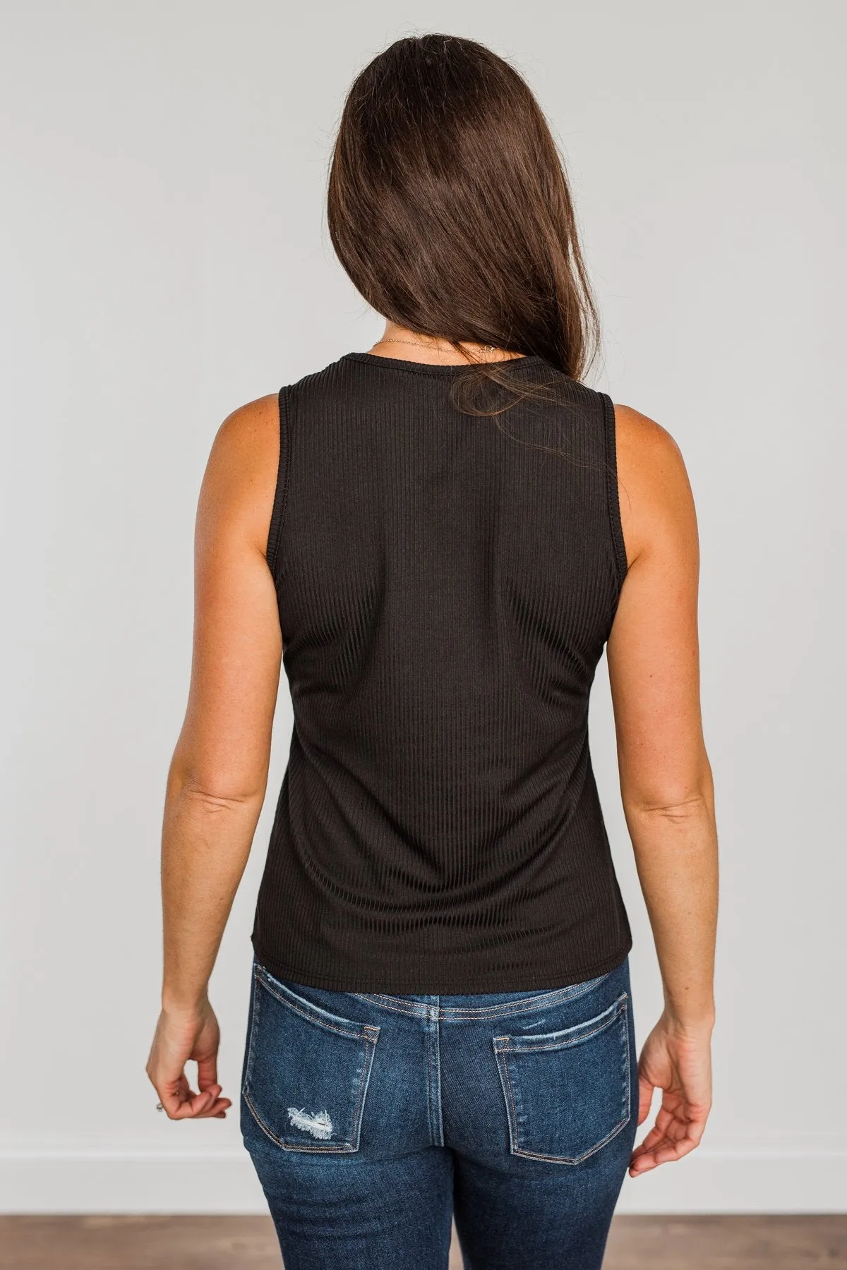 Black Wishes Ribbed Knit Tank Top