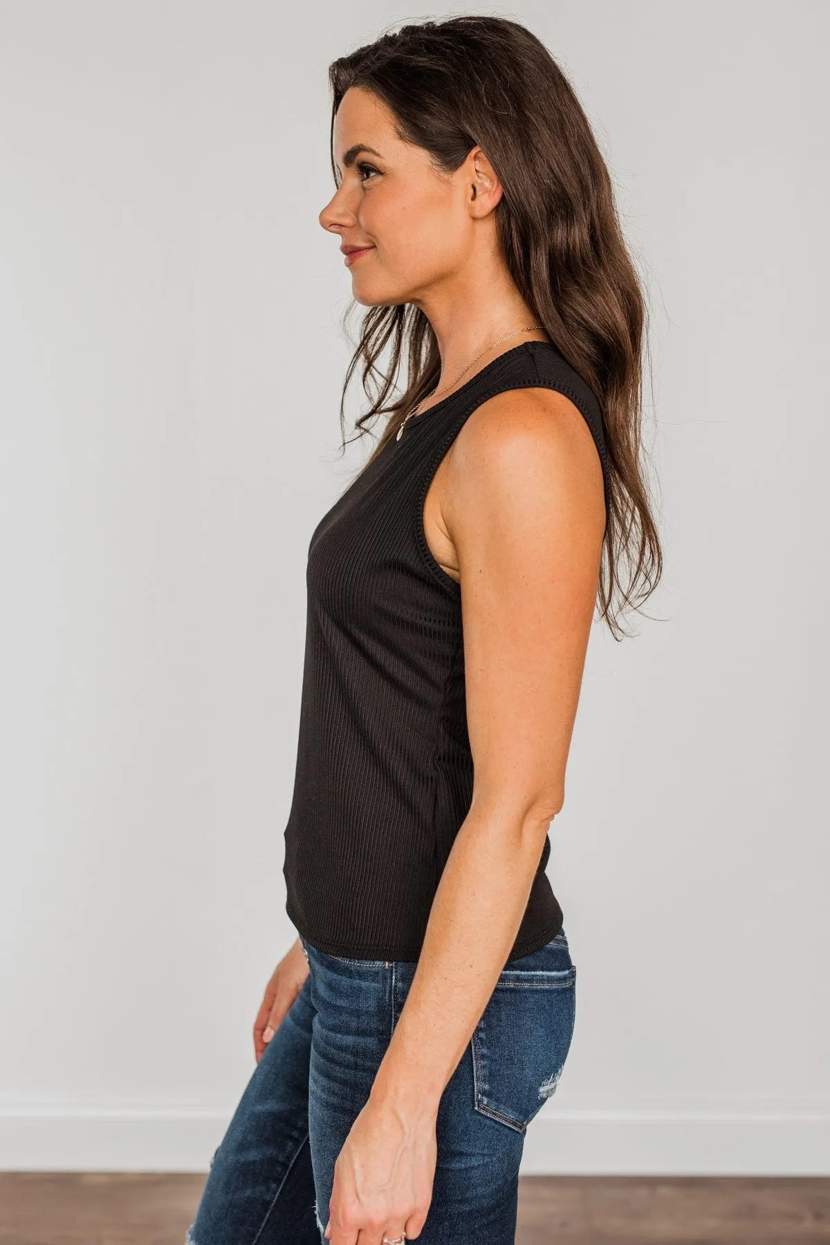 Black Wishes Ribbed Knit Tank Top