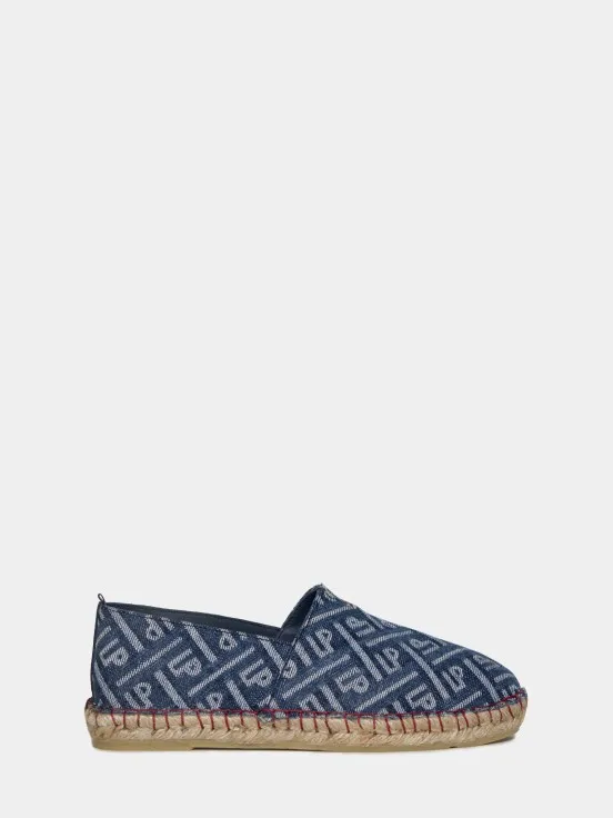 Woman's espadrilles in monogrammed denim with rubber sole