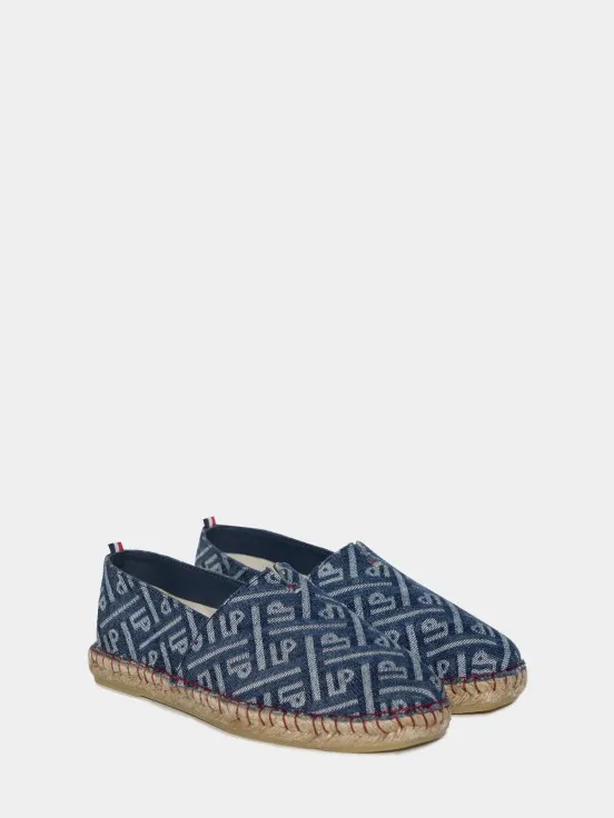 Woman's espadrilles in monogrammed denim with rubber sole