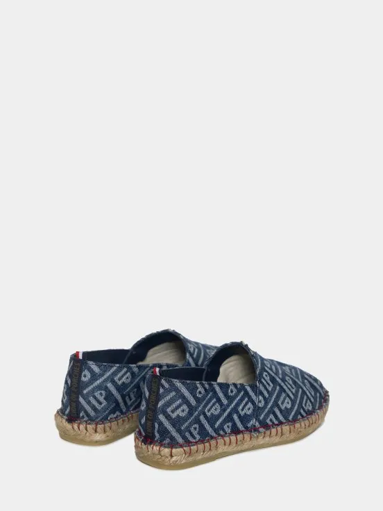 Woman's espadrilles in monogrammed denim with rubber sole