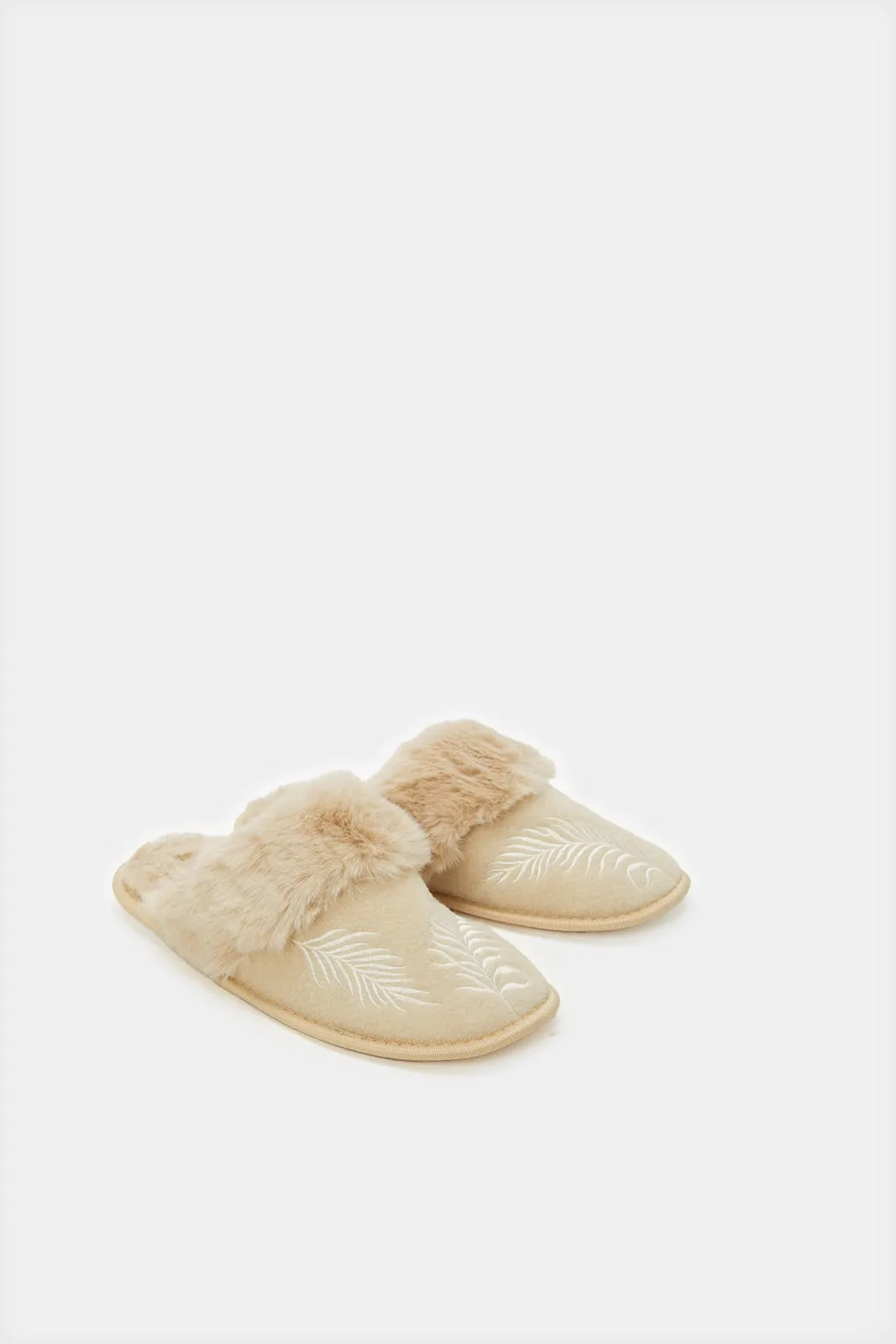 Women Beige Embellished Slippers