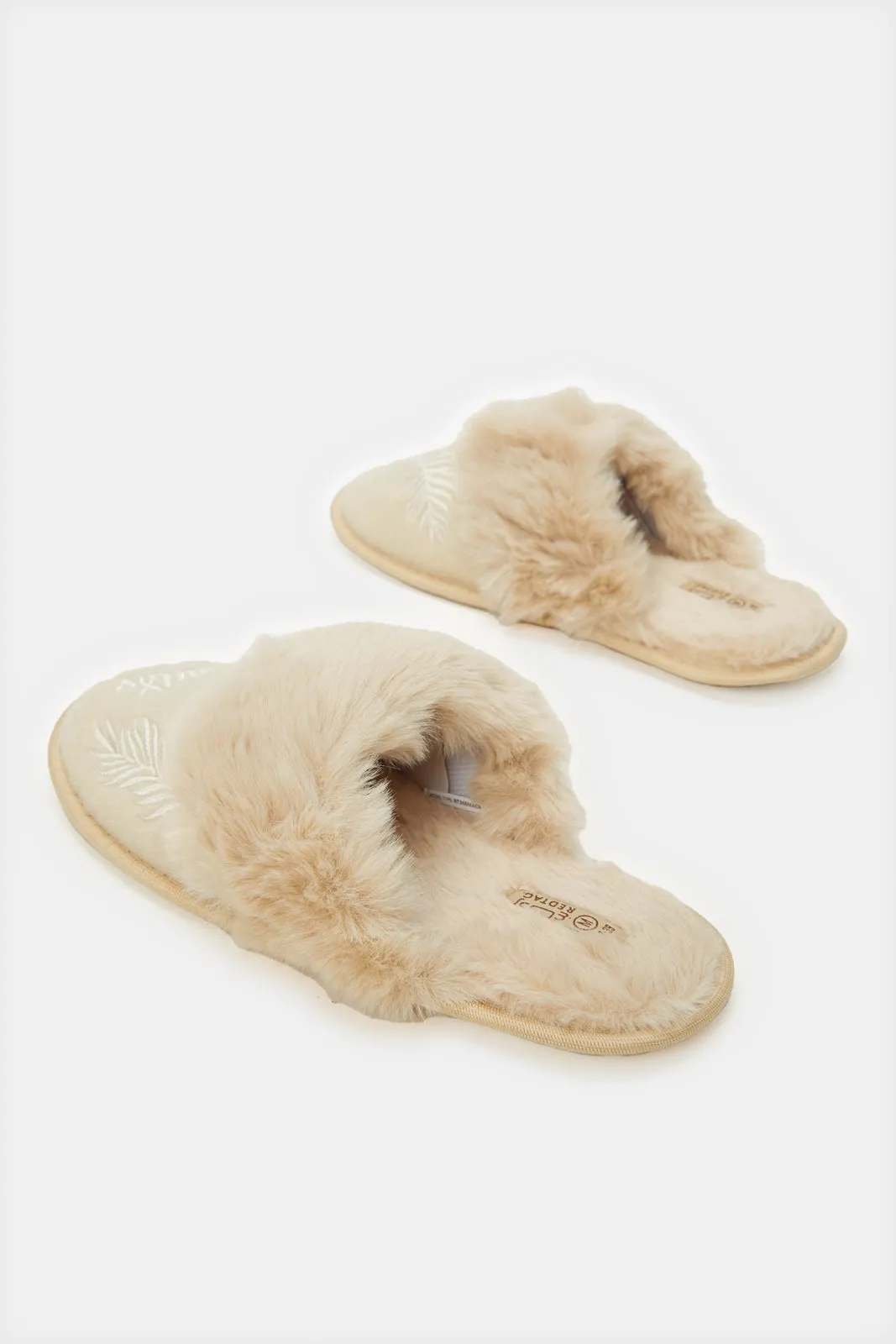 Women Beige Embellished Slippers