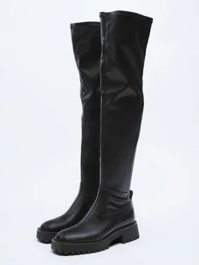 Chic Over-The-Knee Women's Black Boots in PU Leather