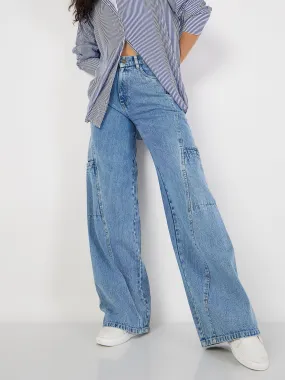 Women Blue Wide Leg Jeans