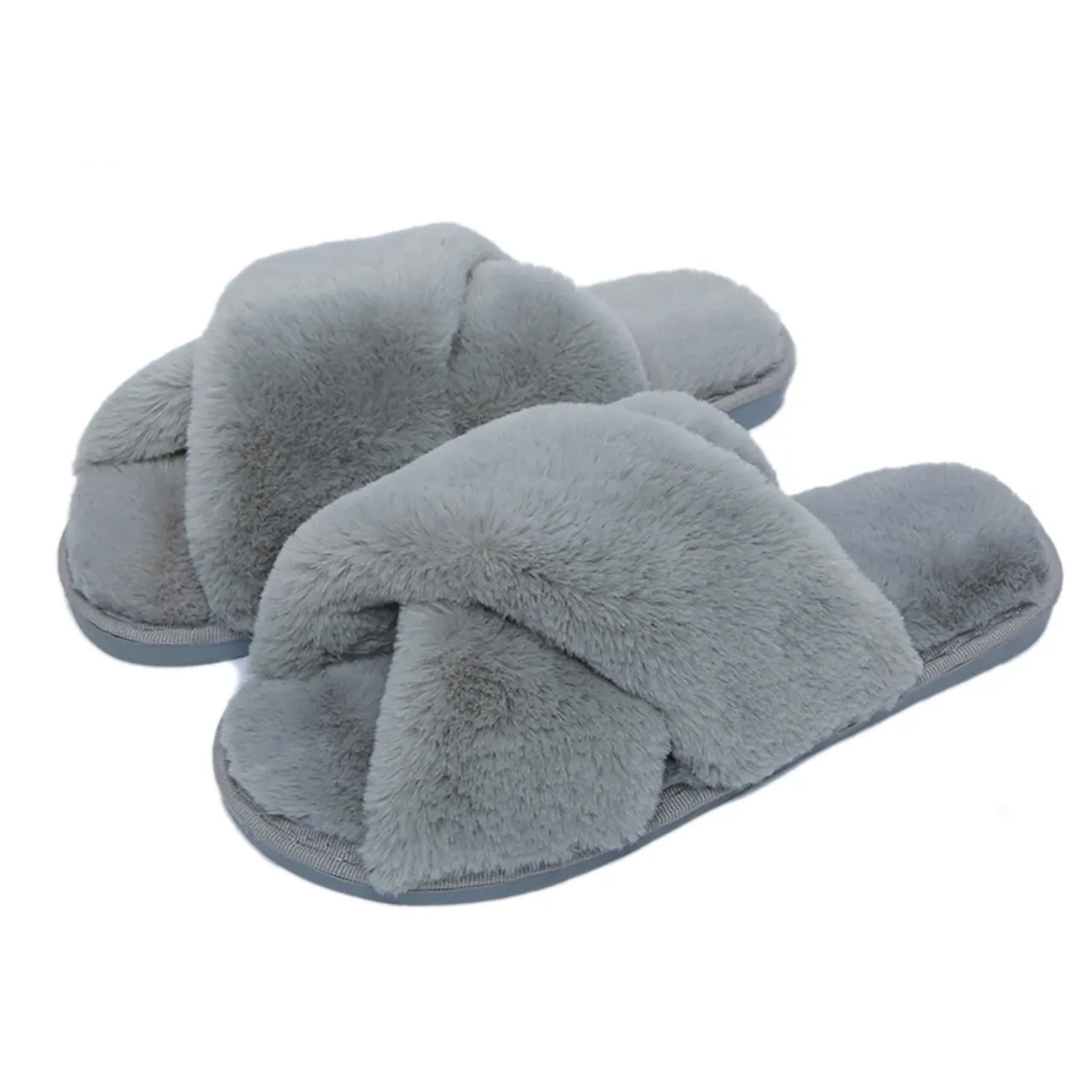 Women's Cozy Soft Plush Cross Strap House Slippers with Nonslip Soles