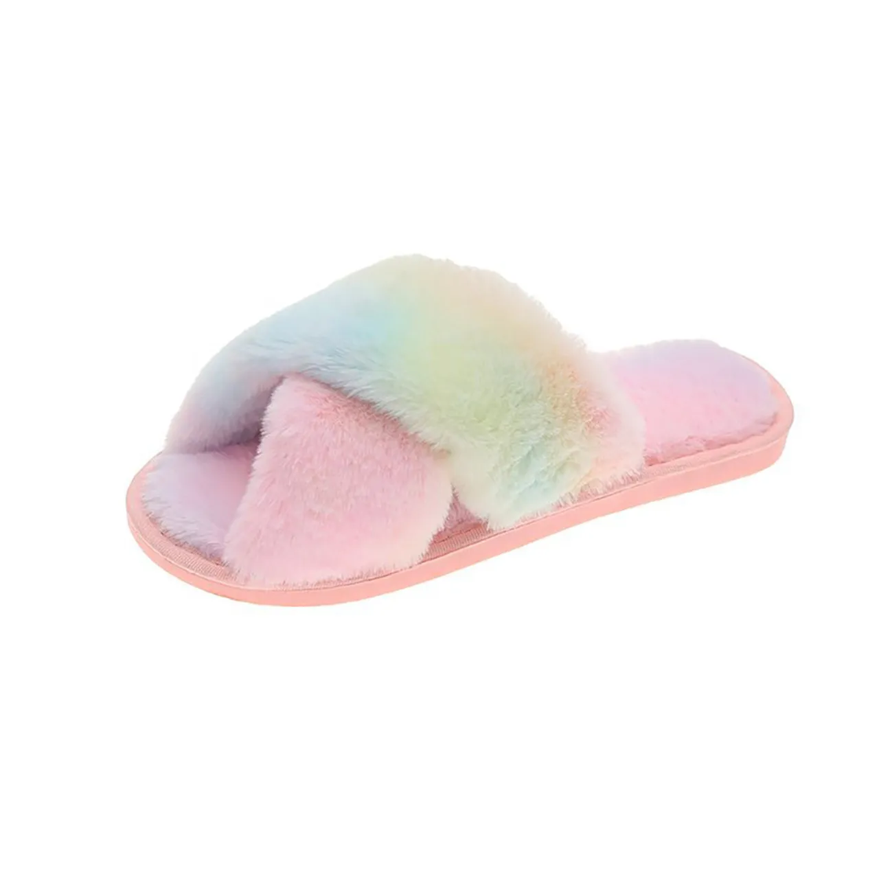 Women's Cozy Soft Plush Cross Strap House Slippers with Nonslip Soles