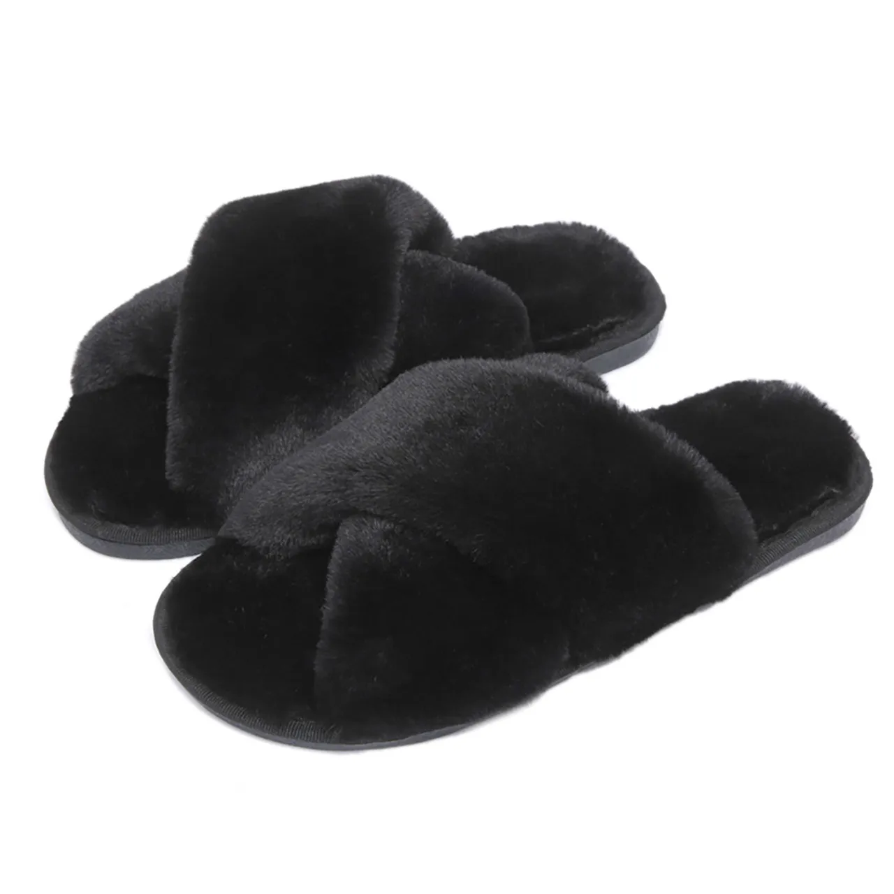 Women's Cozy Soft Plush Cross Strap House Slippers with Nonslip Soles