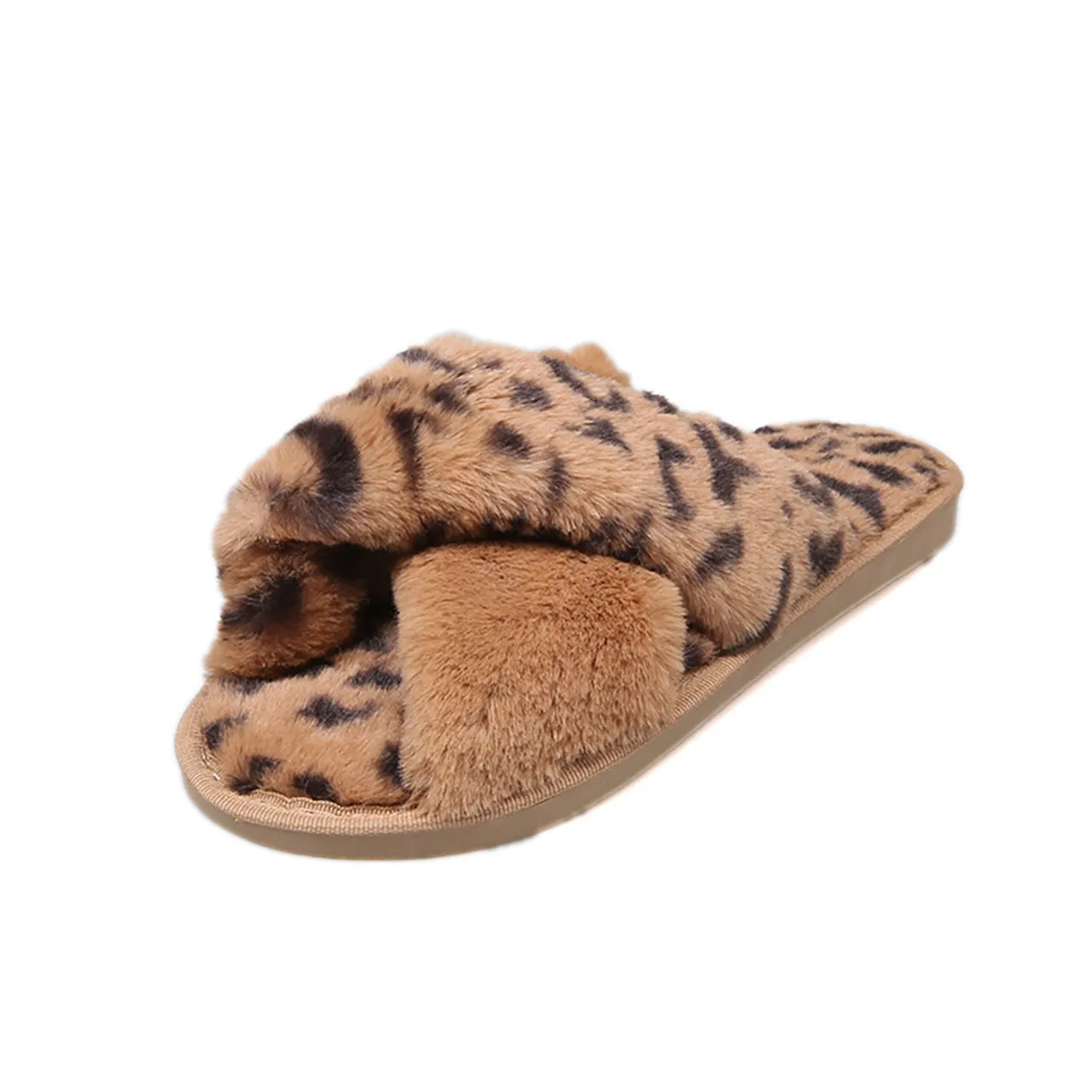 Women's Cozy Soft Plush Cross Strap House Slippers with Nonslip Soles